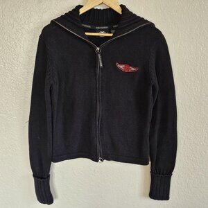 Harley Davidson Black Knit Jacket Women's Full Zip Ribbed Collar XL